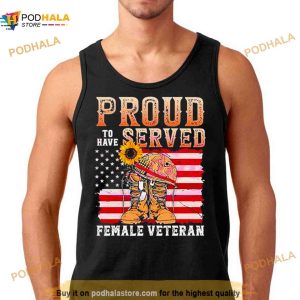 Female Veteran 4th Of July Vintage American Flag Shirt 2