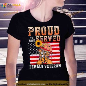 Female Veteran 4th Of July Vintage American Flag Shirt 3