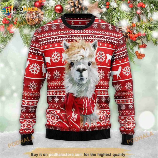 Festive Llama Funny Christmas 3D Ugly Sweater, Funny Xmas Gift