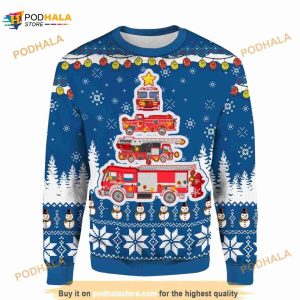 Fire Truck Christmas Tree 3D Sweater