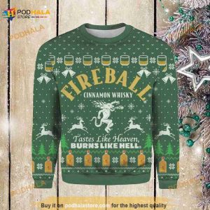 Fireball Cinnamon Whiskey Tastes Like Heaven Burns Like Hell Ugly Christmas Sweater