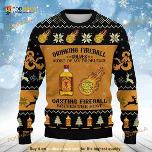 Fireball Dungeons & Dragons Ugly Knitted Christmas 3D Sweater