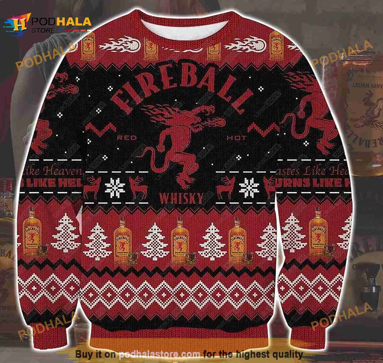 Fireball Whiskey 3D Print Christmas Sweater Fireball Whiskey 3D Print Christmas Sweater