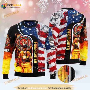 Firefighter Usa Flag Ugly Christmas 3D Sweater