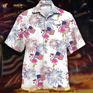 Flamingo 3D Hawaiian Aloha Shirt, 4th Of July Aloha Shirt