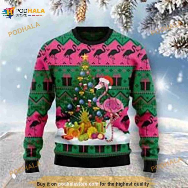 Flamingo Christmas Wool Knitted 3D Sweater