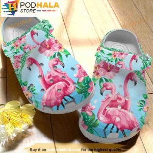 Flamingo Couple Pink Hibiscus Flower Birthday 3D Crocs Clog Shoes