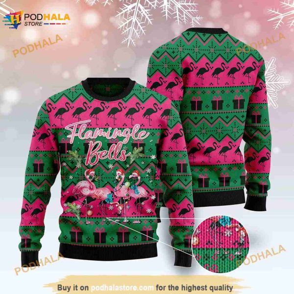 Flamingo Flamingle Bells Ugly Christmas 3D Ugly Sweater