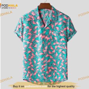 Flamingo Hawaiian Beach Flower Shirt Men's Summer Hawaii Shirts