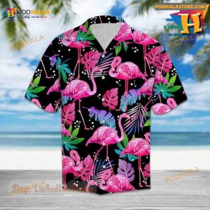 Flamingo Hawaiian Shirt, Flamingo Tropical Leaves Hawaii Shirt