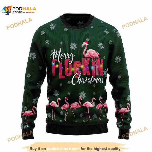 Flamingo Merry Flockin Christmas Ugly Christmas 3D Sweater