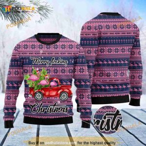 Flamingo Merry Flocking Ugly Christmas 3D Sweater