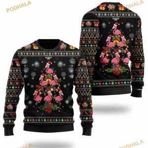 Flamingo Pine Tree Image Noel Pattern Ugly Christmas 3D Sweater
