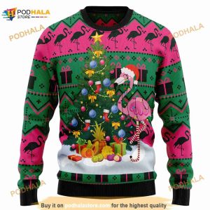 Flamingo Santa Hat and Christmas Tree Ugly Christmas 3D Sweater