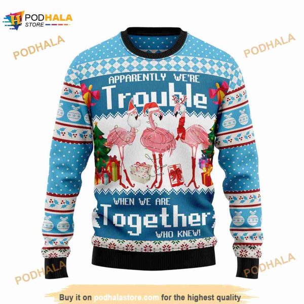 Flamingo Together Ugly Christmas 3D Sweater