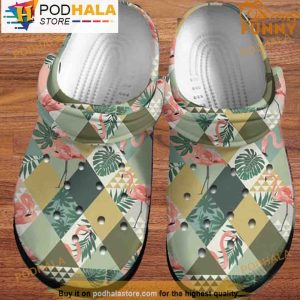 Flamingo Tropical Leaf Seamless Pattern 3D Crocs, Funny Crocs