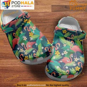 Flamingo Tropical Leaf Seamless Unisex 3D Crocs, Funny Crocs