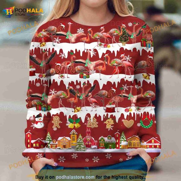 Flamingo Xmas 3D Funny Ugly Sweater, 3D Funny Ugly Sweater Party
