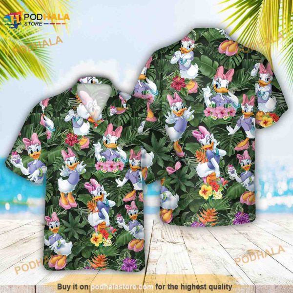 Floral Daisy Hawaiian Shirt,disney Palm Tree Daisy Duck Aloha Shirt