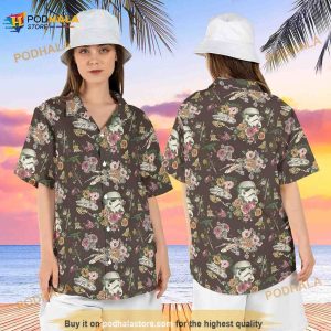 Floral Star Wars Hawaiian Shirt, Stormtrooper Hawaii Shirt, Spaceship Button Up Shirt