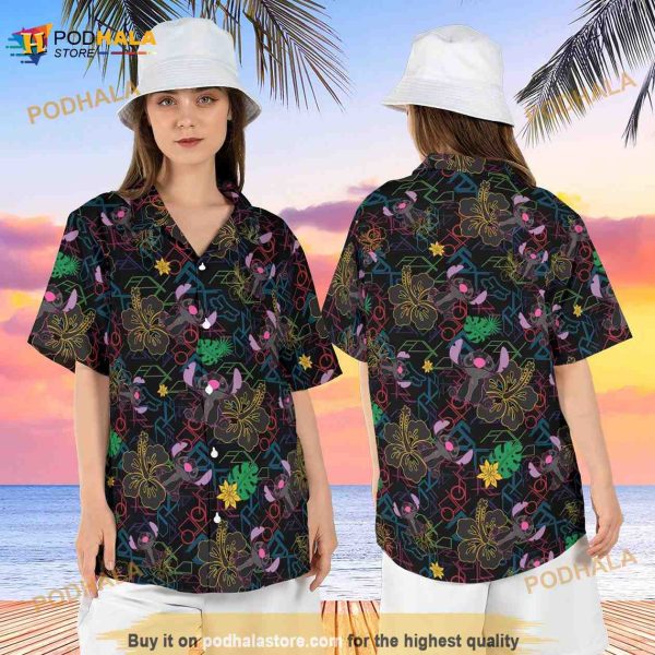 Floral Stitch Hawaiian Shirt, Stitch Hibiscus Aloha Shirt, Lilo And Stitch Summer Shirt