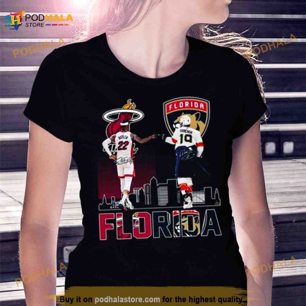 Florida Panthers And Miami Heat Butler And Tkachuk Skylines Signatures Shirt