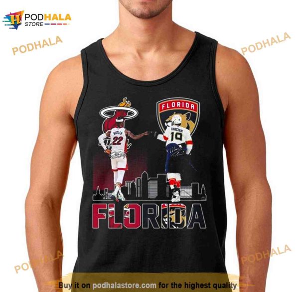 Florida Panthers And Miami Heat Butler And Tkachuk Skylines Signatures Shirt