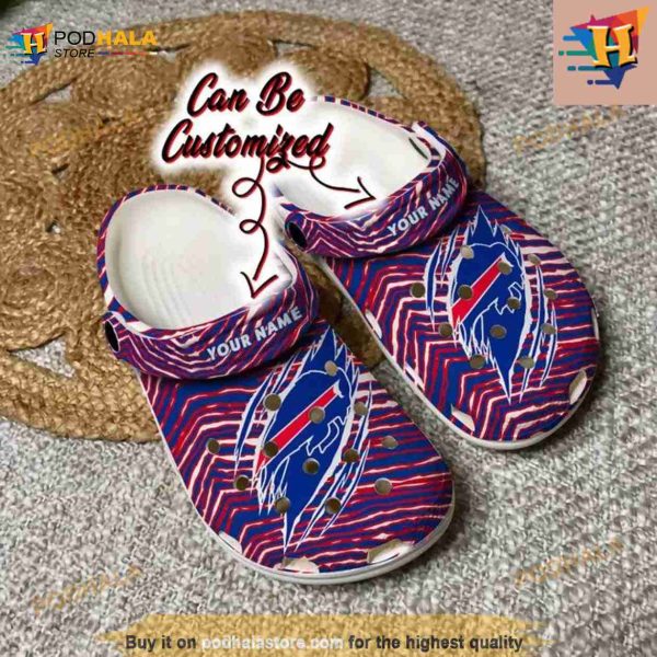 Football Crocs Personalized Buffalo Bills Ripped Zebra Print Paint Clog Shoes