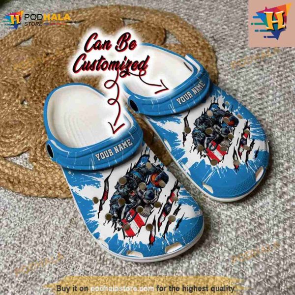 Football Crocs Personalized Carolina Panthers Mascot Ripped Flag Clog Shoes