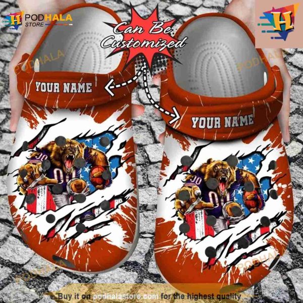 Football Crocs Personalized Chicago Bears Mascot Ripped Flag Clog Shoes