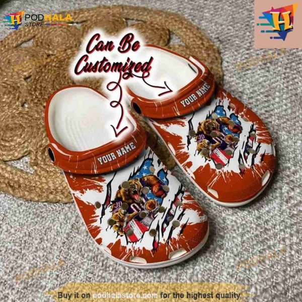 Football Crocs Personalized Chicago Bears Mascot Ripped Flag Clog Shoes