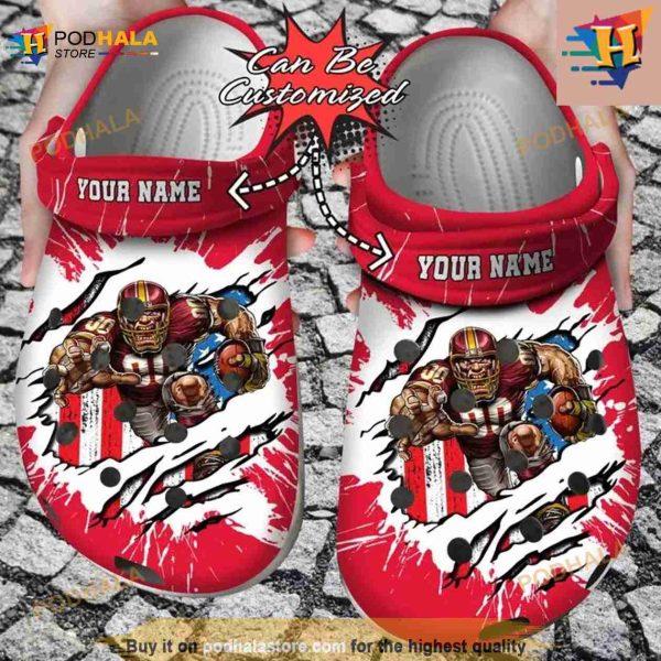 Football Crocs Personalized Kansas City Chiefs Mascot Ripped Flag Clog Shoes
