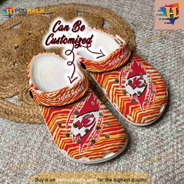 Football Crocs Personalized Kansas City Chiefs Ripped Zebra Print Paint Clog Shoes
