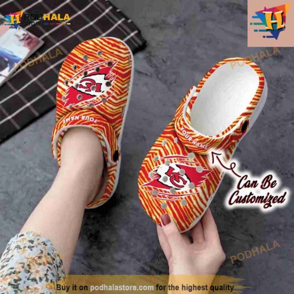 Football Crocs Personalized Kansas City Chiefs Ripped Zebra Print Paint Clog Shoes