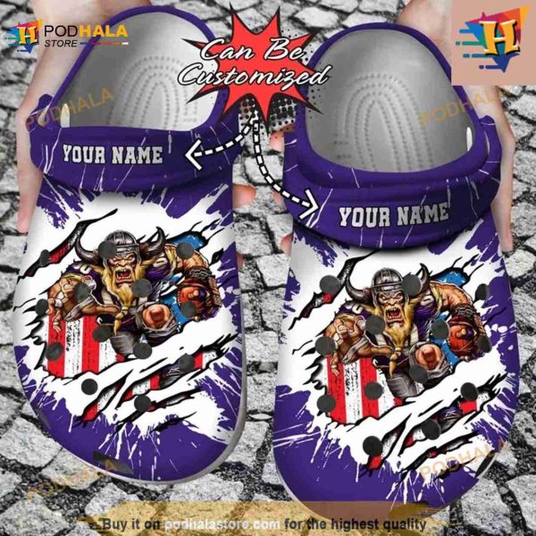 Football Crocs Personalized Minnesota Vikings Mascot Ripped Flag Clog Shoes