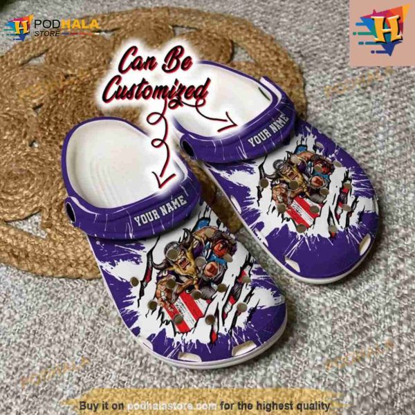 Football Crocs Personalized Minnesota Vikings Mascot Ripped Flag Clog Shoes