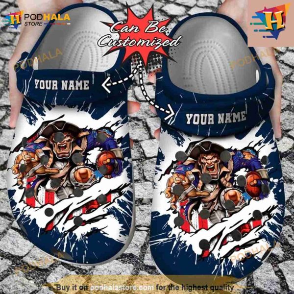 Football Crocs Personalized New England Patriots Mascot Ripped Flag Clog Shoes