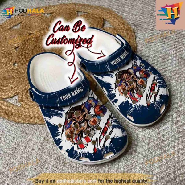 Football Crocs Personalized New England Patriots Mascot Ripped Flag Clog Shoes