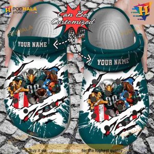 Football Crocs Personalized Philadelphia Eagles Mascot Ripped Flag Clog Shoes