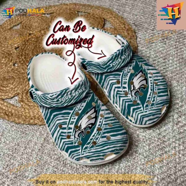 Football Crocs Personalized Philadelphia Eagles Ripped Zebra Print Paint Clog Shoes