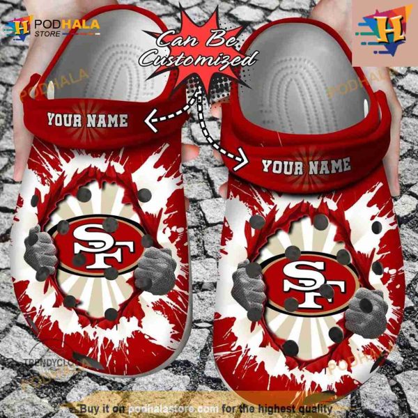 Football Crocs Personalized Sf 49ers Hands Ripping Light Clog Shoes