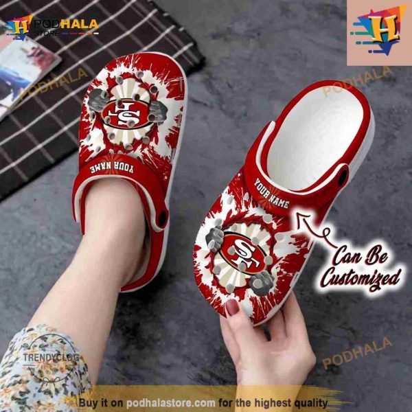 Football Crocs Personalized Sf 49ers Hands Ripping Light Clog Shoes