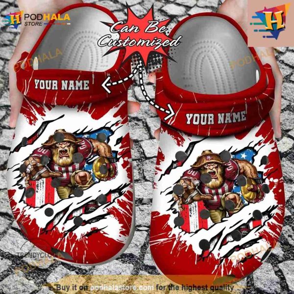 Football Crocs Personalized Sf 49ers Mascot Ripped Flag Clog Shoes