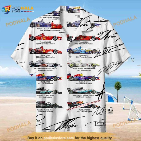 Formula One All World Drivers Champions Hawaiian Shirt, Car Aloha Shirt