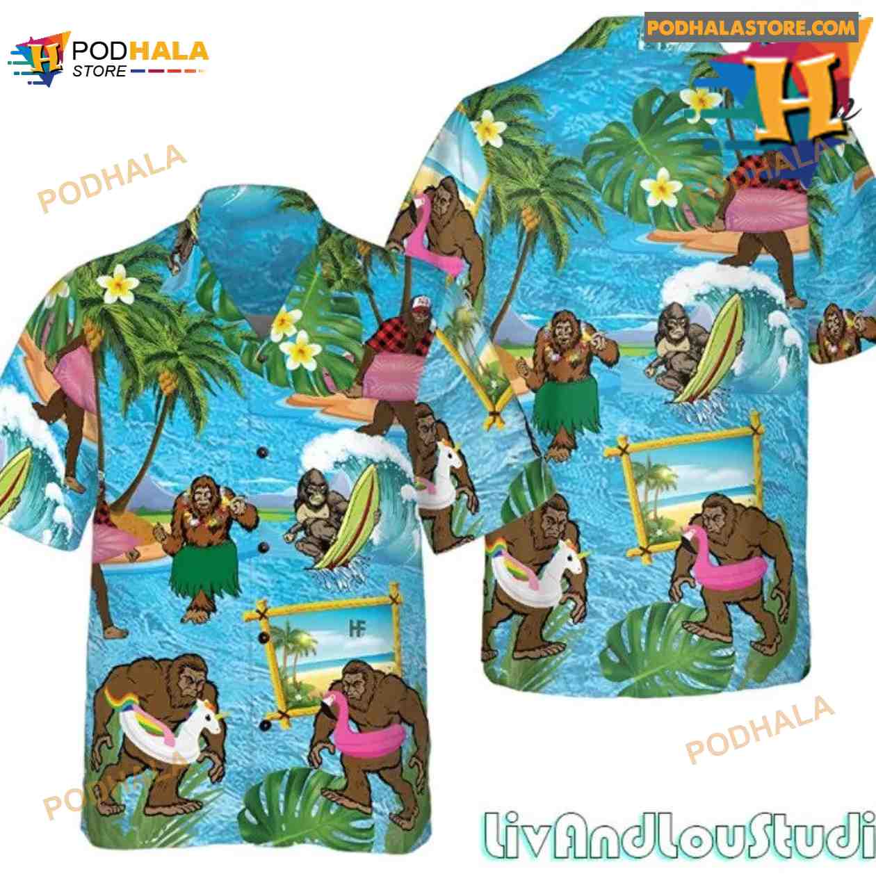 Funny Bigfoot Surfing Hawaiian Shirt Funny Bigfoot Surfing Hawaiian Shirt