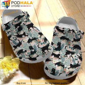 Funny Black Cat Flower Pattern 3D Crocs, Funny Crocs