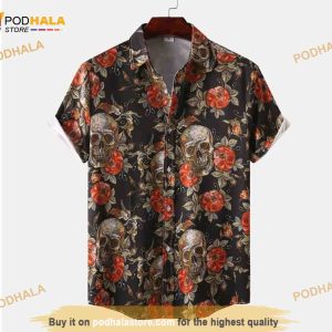 Funny Ghost Print Halloween Shirt, Holiday Men Short Sleeve Button Down Hawaii Shirt