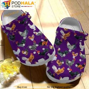 Funny Purple Chicken 3D Crocs Clog Shoes, Funny Crocs