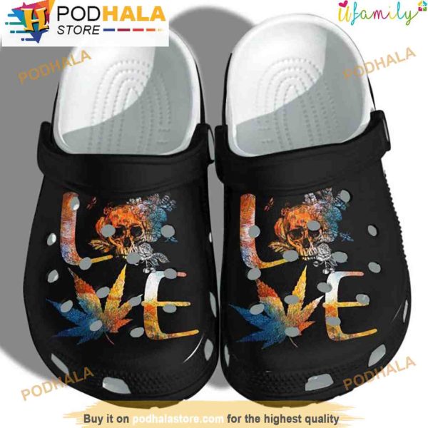 Funny Tattoo Love Skull Weed 3D Crocs, Funny Crocs
