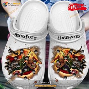 Funny White Hocus Pocus Witches On Broom Halloween Crocs Classic Clog Shoes
